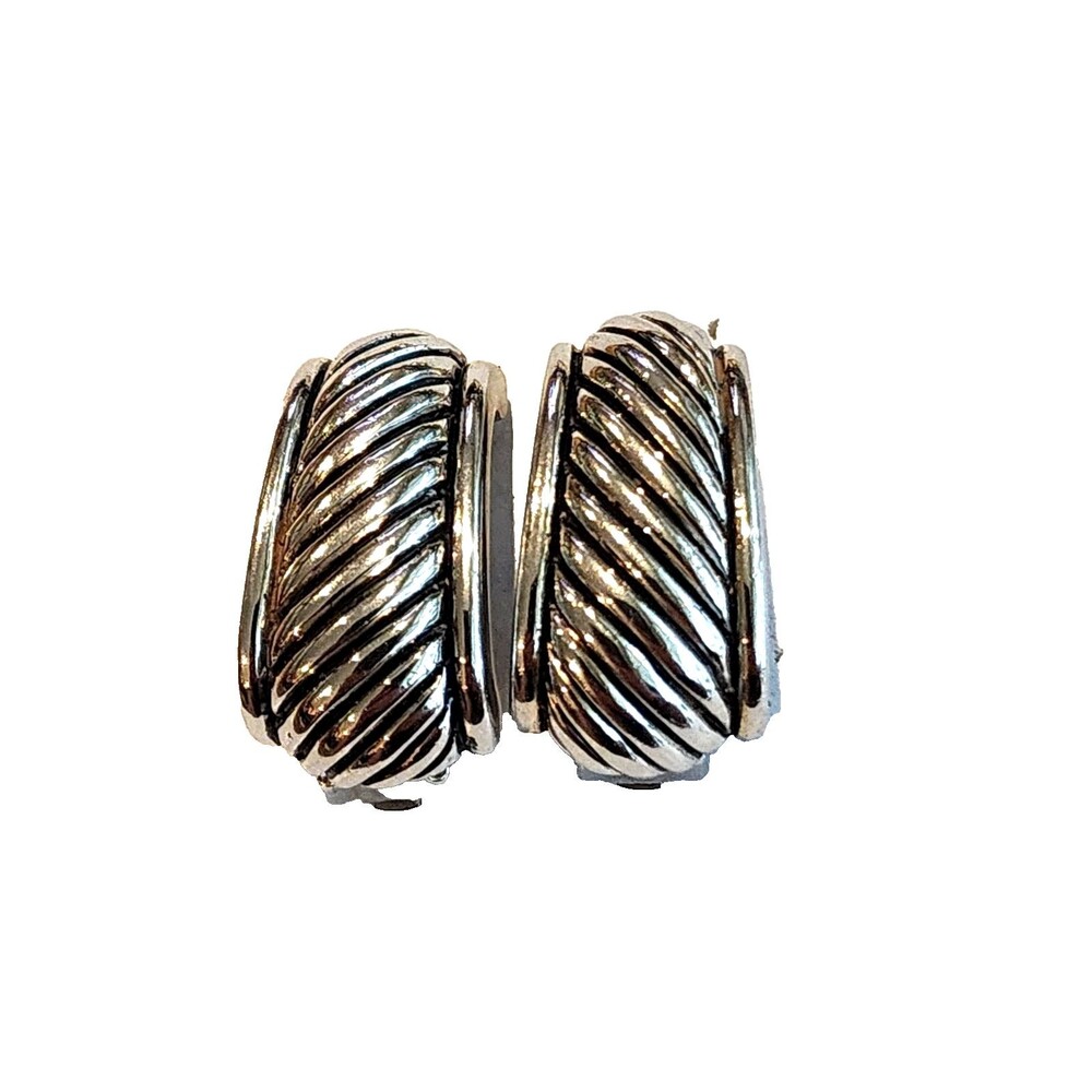 Silver Tone Cable Collectibles Huggie Hoop Earrings